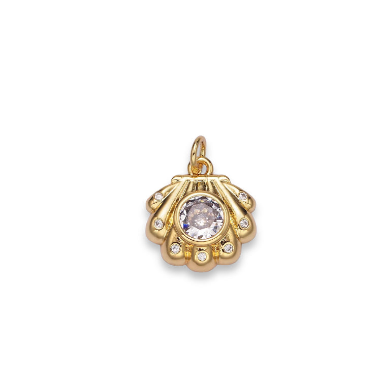 Sea Clam CZ Charm 14K GF