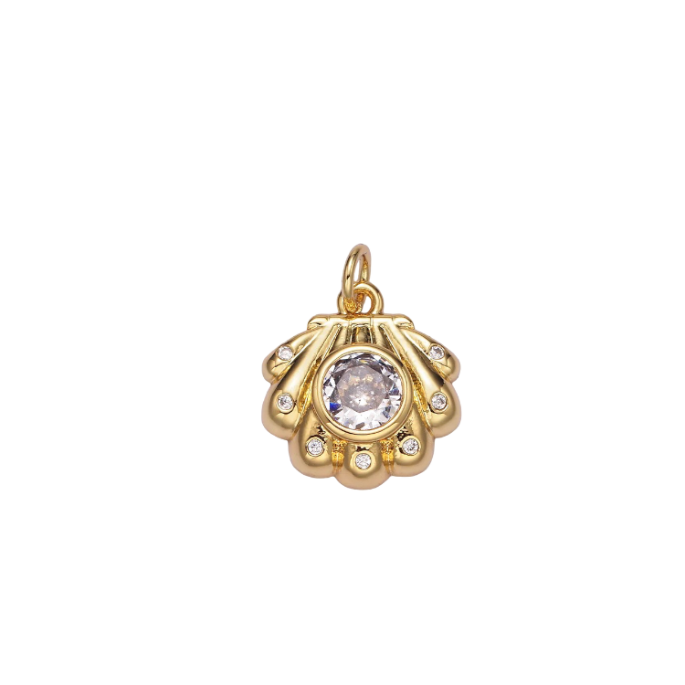 Sea Clam CZ Charm 14K GF